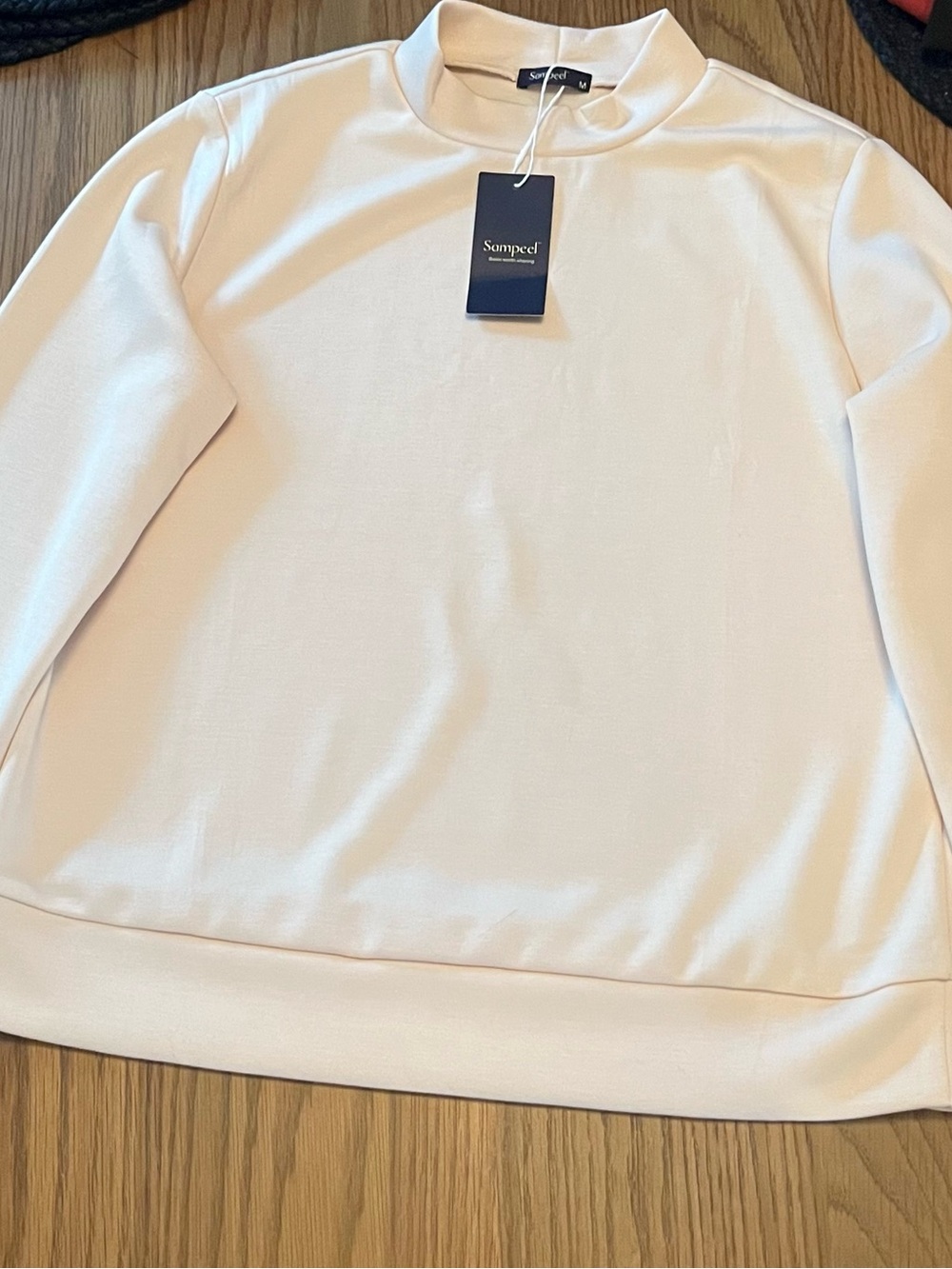 Sampeel Women's Cream Mock-Neck Pullover Sweatshirt